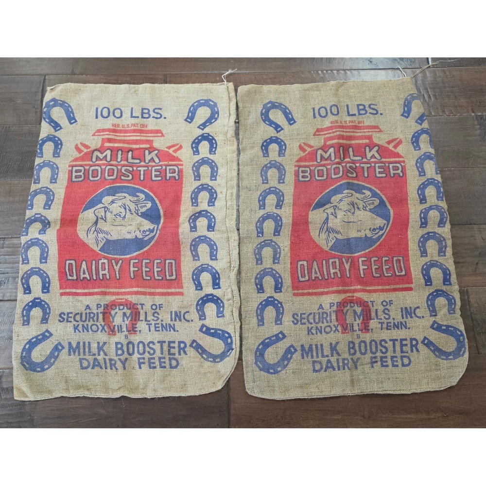 VTG 40s Cottagecore Security Mills Milk Dairy Feed Burlap Sacks Knoxville TN (2)